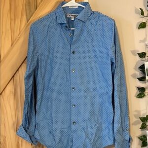Express Men's Blue Polka Dot Shirt